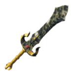 A two-handed Gerudo sword with a decayed blade. Attaching a material greatly enhances the material's power but doesn't add as much durability.